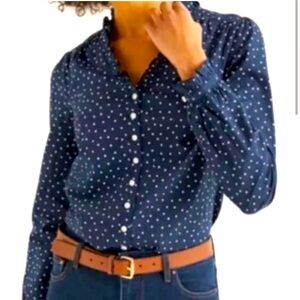 Boden Pippa Navy Blue Polka Dot Ruffle Blouse Size 8